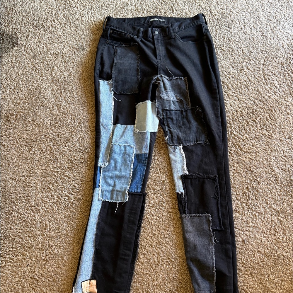 Patchwork Men’s Jeans - Black and Blue